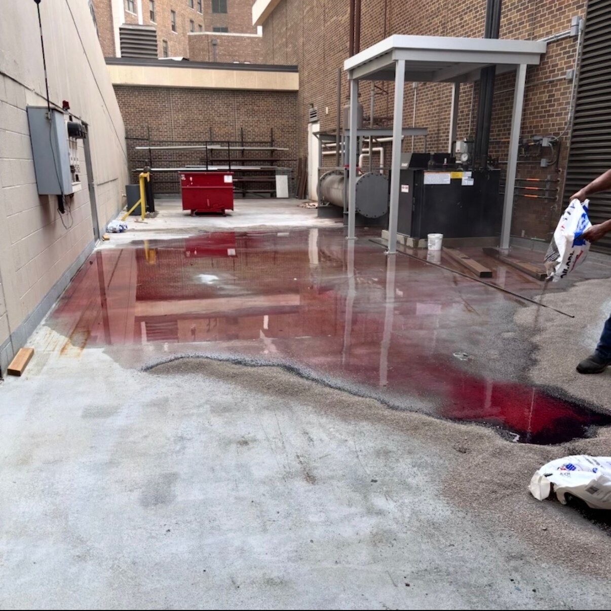 Exterior industrial spill before EOTD response and cleanup